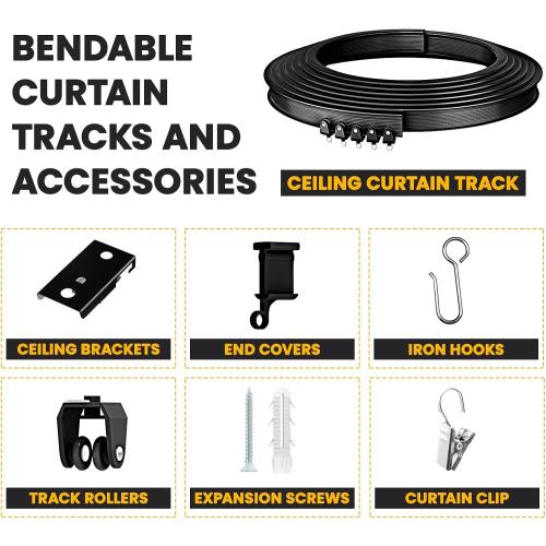 Flexible Bendable Ceiling Curtain Track, Ceiling Mount for Curtain Rail with Track Curtain System, Room Divider, Ceiling Curtain Rod, RV Ceiling Track for Curtains, 9.8 FT/ 3 M, Black