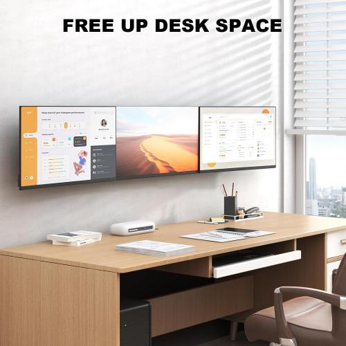 Triple Monitor Wall-Mount for 17-32 Screens - Adjustable Heavy Duty Three Wall Monitor Mount with Cable Management, Space-saving,Tilt, Swivel, Rotation, VESA 75/100 mm, Max 15.4lbs per Screen, Black