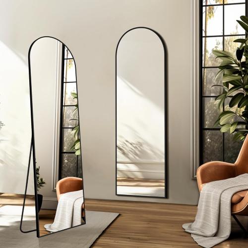 Arched Full Length Mirror, 56x15 Standing Body Mirror for Wall, with Aluminum Alloy Frame for Bedroom, Living Room, Dressing Room(Black)