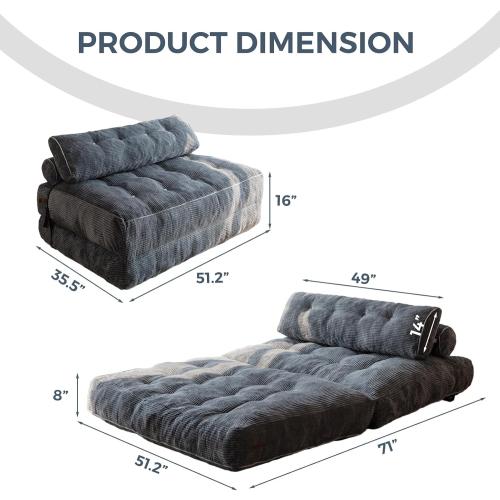 MAXYOYO Folding Sofa Bed, Convertible Chair with Pilow Foldable Couch with Back Support, Portable Fold Out Chair Bed Comfy Floor Sofa Lounge for Living Room Bedroom, Dark Grey, Double