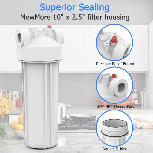 FHW10 Whole House Water Filter Housing, Fit 10x2.5 Sediment etc Filters for Well and City Water, Pre-Filtration System for Home, 3/4 NPT Port, Pressure Release