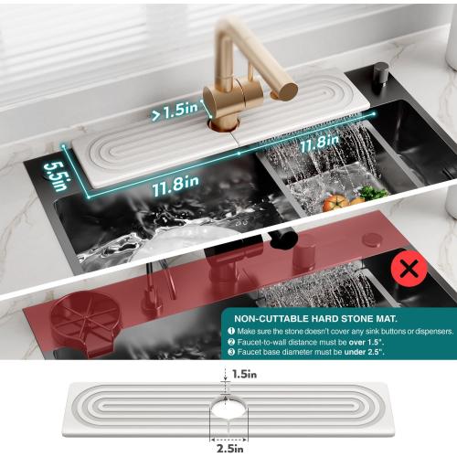 Large Faucet Mat for Kitchen Sink - Stone Drying Mat for Kitchen Counter, Diatomite Fast Drying Stone Sink Tray, Super Absorbent, Stylish Decor and Protector for Bathroom (Light Grey, 23.6 x 5.5)