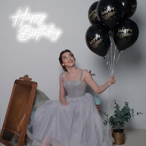 Happy Birthday Neon Sign for Wall Decor, 17×12 Inch White Led Neon Light Signs, Art Decoration Happy Birthday Neon Light Sign for All Birthday Party Decoration with 2 Pcs Pasters