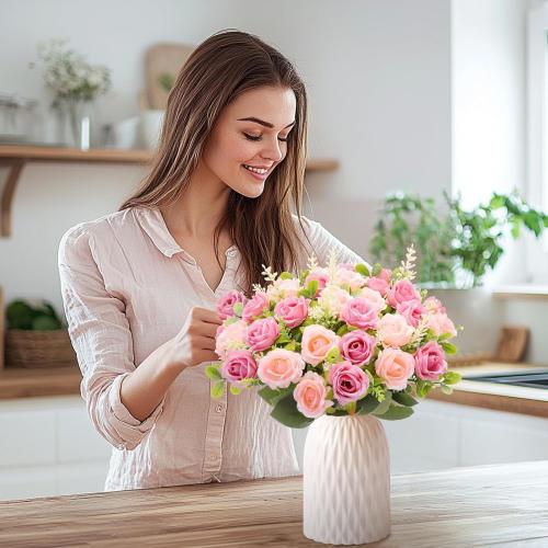 TURNMEON 40 Heads Fake Roses Artificial Flowers for Outdoors Spring Decor, 4 Bouquets UV Resistant Fake Flower Bouquet Faux Silk Roses for Wedding Birthday Party Home Summer Cemetery Decor(Pink)***