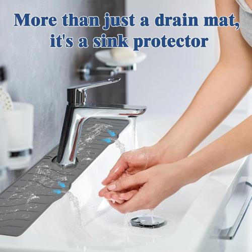 Kitchen Sink Splash Guard, 24in Silicone Faucet Mat Splash Catcher, Handle Drip Catcher Tray, Multipurpose for Kitchen Dish Drying Mats Sponge Holder and Bathroom Countertop Protect 2pk