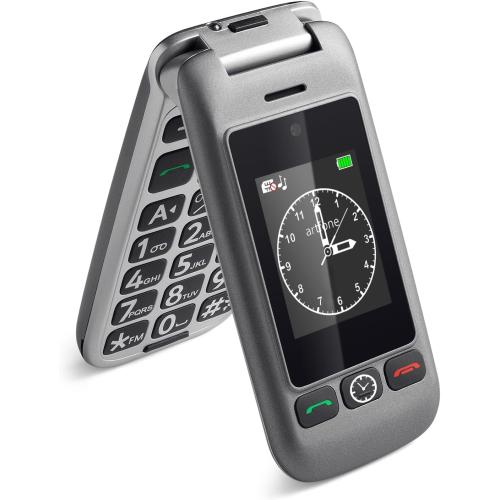 artfone G6 4G Flip Phone for Seniors⼁2.4 Dual-LCD⼁Big Button Cell Phone with SOS⼁Time Report⼁Speed Dial⼁Large Fonts⼁ 1300mAh Battery⼁USB-C Charging Dock– Grey