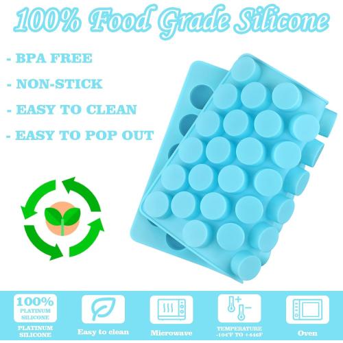 Sakolla Round Candy Molds Silicone, 220 Cavities Mini Cylinder Molds for Chocolate, Hard Candy, Gummy, Ganache, Ice Cubes, Set of 4 with 2 Droppers