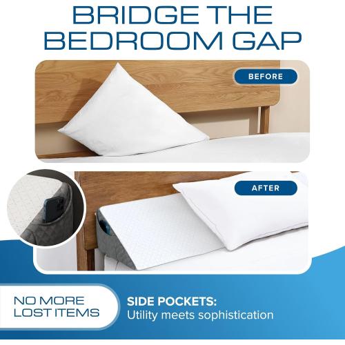 Grey and White 54*10*6 Kölbs Wedge Pillow Headboard, Flippable 2 Sided, Instantly Change Your Decor, Mattress Gap Filler Full Size