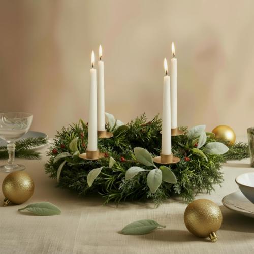 Christmas Advent Wreath, 14 Inch Candle Holder Centerpiece Christmas Rings Wreath Decorations 4 Candle Holders for X-Mas Table Home Decor Nativity Rustic Pine Calendar(Cute Style)