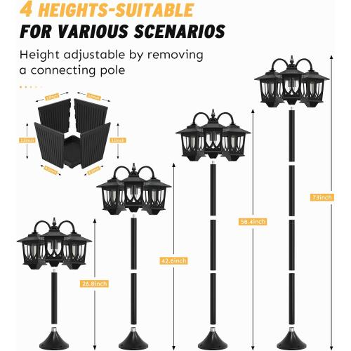 3-Head Solar Lamp Post with Planter, 74 Solar Lamp Post Light | Garden Decor, 2 Extra Bulbs, Warm 3000K Glow, IP44 Water-Resistant, Aluminum Pole & Base, Solar Light Posts for Outside