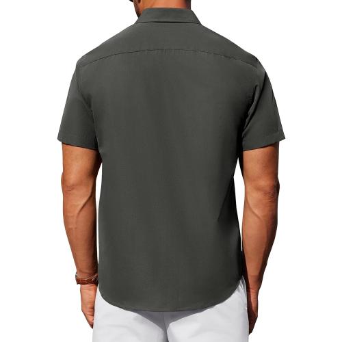 Size 2XL Mens Short Sleeve Dress Shirt Wrinkle Free Solid Casual Button Down Shirts for Summer Business Wedding