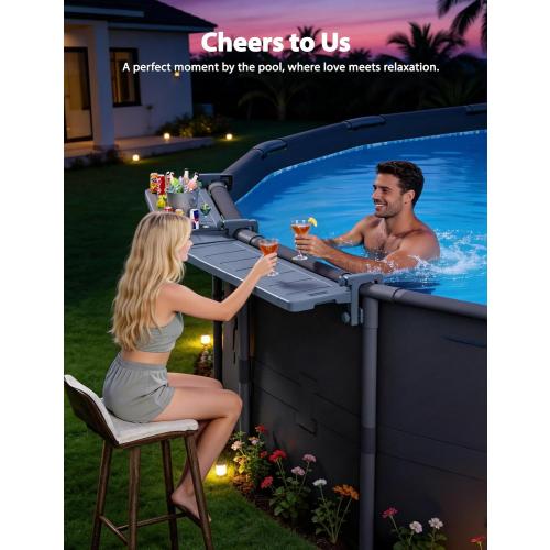 POOLHACKER Poolside Bar Extended, [Original] Swim Up Bar Exclusively for Above-Ground Round Pools. Patio Poolside Table Smart Fold Easy Maintenance, Weather Resistant Stable Tabletop ‼️may be missing or broken pieces and mild stains ‼️