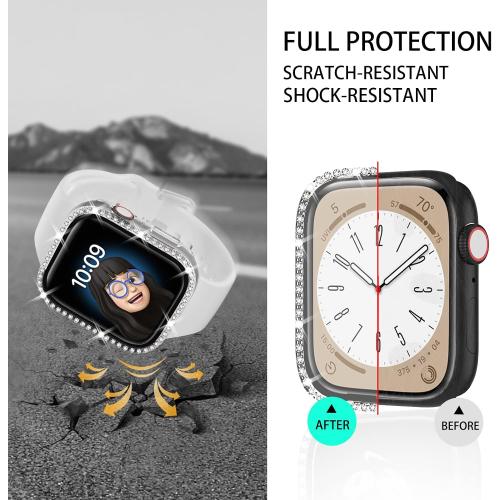 4 Pack Bling Case for Apple Watch Series 11 (2025) Series 10 42mm, Glitter Rhinestone Diamonds Protective Case with Tempered Glass Screen Protector Cover for iWatch Series 11/10 42mm for Women