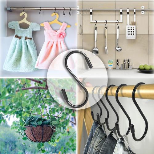 Heavy Duty Metal S-Hooks for Hanging, 3 Inch 10 Pack Vinyl Coated S Hooks for Hanging Plants, Kitchen Utensils, Bags, Jeans, Pots (Black)