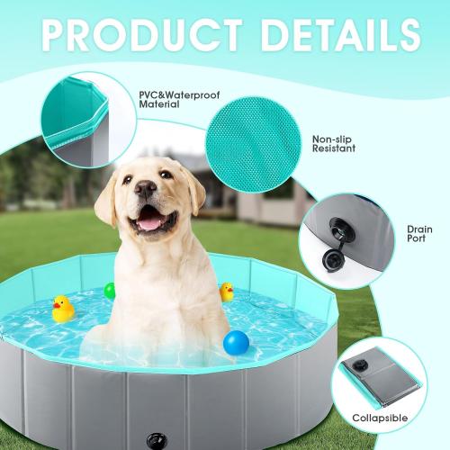 Foldable Dog Pool, Kiddie Pool Hard Plastic Pool for Kids, Portable Dog Pool PVC Pet Swimming Pool, Collapsible Pool Dog Bathing Tub, Dog Swimming Pool Suitable for Indoor and Outdoor (32 x8 Inch)
