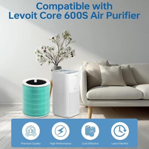 Set of 2 Core 600S Replacement Filter Compatible With Levoit Core 600s, 3-In-1 High-Efficiency Filter And Activated Carbon Filter, Part#Core 600S-Rf for Home Dust/Smoke Odors/Pet Dander Removing, 2Pack, Green