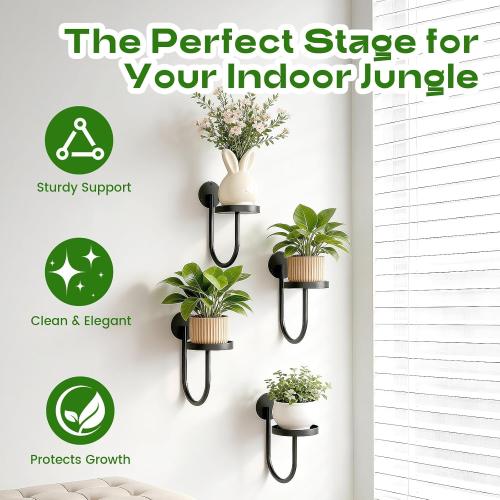 Hanging Planters for Indoor Plants with Garden Shears, 4 Pack Modern Wall Plant Holder & Plant Hanger Indoor, Metal Hanging Planter Set, Window Hanging Plant Holder & Plant Hanger for Home Decor, Black