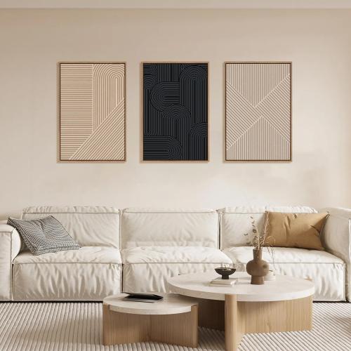 LHIUEM Large Abstract Textured Line Framed Canvas Wall Art,Boho Beige Black Wall Decor,Modern Neutral Minimalist Art Painting Painting for Living Room,Bedroom,Dining Room,Office -16x24x3