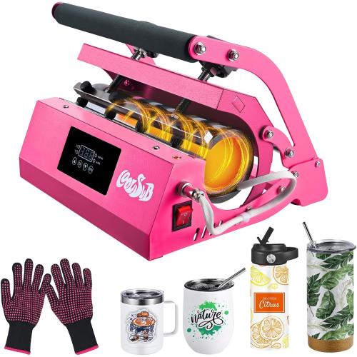 Tumbler Heat Press Machine, Mug Press Machine for 20oz 30oz, Sublimation Blank Skinny Tumbler Glass Jar Can 11-16oz Mugs, Heat Transfer Print for Sublimation Tumblers, Cups, Mugs Hot Pink