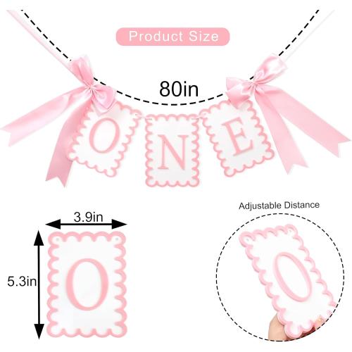 Girls 1st Birthday Decorations - Pink Bow High Chair Banner, Bow First Birthday Photo Props, Cake Smash Party Decorations, Sweet One Highchair Banner