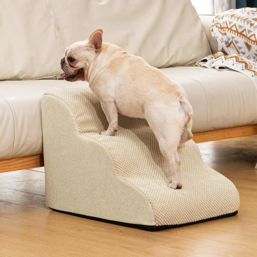 Aodisman Dog Ramp and Stairs for Small Dogs & Cats,3-Step Pet Stairs for Couch Sofa and Chair,Indoor Anti-Slip Dog Stairs for Old Cats and Puppy,Beige