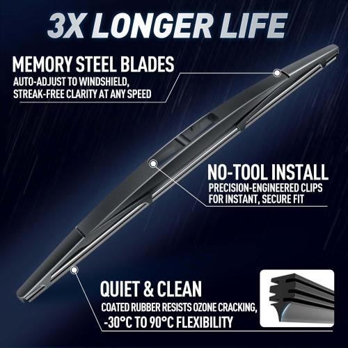 12 Rear Wiper Blades for Nissan Pathfinder Murano/Honda HR-V CR-V/Toyota Corolla Hatchback/INFINITI QX55 QX50, 12 Inch Back Windshield Wiper Replacement OEM Automotive Accessories