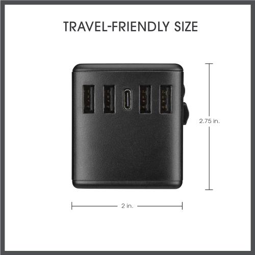 Conair Fast Charge Universal Travel Adapter - All-in-One European and Worldwide Travel Plug Adapter with Surge Protection - Includes USB C Port