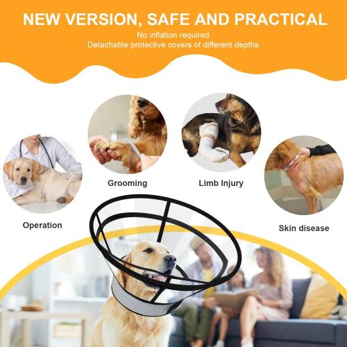 Sponge Core Dog Cat Cone Collar for After Surgery Recovery, Inflatable Dog Cone Alternative, Lainergie Dogs Donut Collar Adjustable with 2PCS Cover for Large Medium Small Dogs Cats (Grey Yellow, XL)