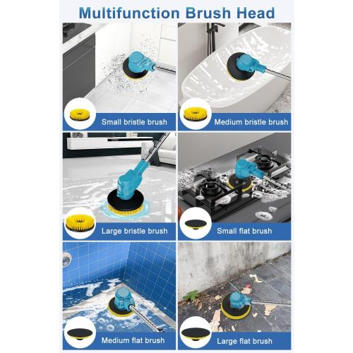 Electric Spin Scrubber Extra Long Foldable,Cordless Rechargeable Spin Scrubber Battery Power 21V,1800RPM Cordless Electric Power Scrubber with 6 Brushes for Bath/Tub/Tile/Floor/Walls