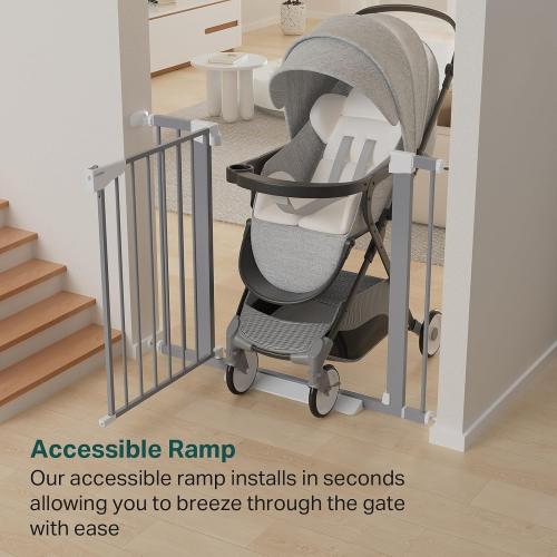 Cumbor 29.7-40.6 Baby Gate for Stairs, Mom's Choice Awards Winner-Dog Gates for Doorways, Pressure Mounted Auto-Close Pet Gates for Dogs Indoor, Safety Child Gate with Easy Walk Thru Door, Gray