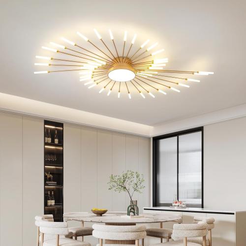 ziidoo Modern Ceiling Light, 42 1 Lights Metal Firework Designed Chic Led Lighting Fixture for Farmhouse Kitchen Dining Room Bedroom Hallway Living Room (Gold and Dark Gold)