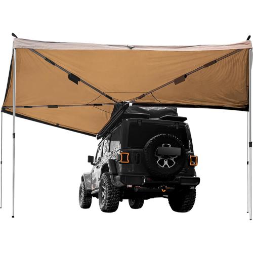 Vehicle Awning, 8.2ft x 270 Degree, Rooftop Pullout Ripstop UPF50  Side Awning, Reinforced Hinges & Poles for Jeep/SUV/Truck/Van