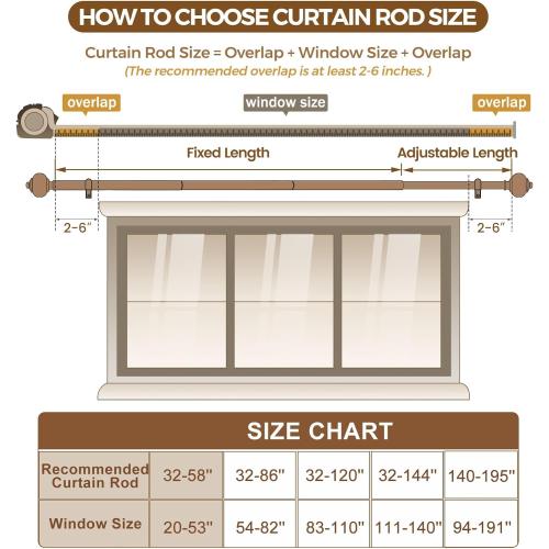 KAMANINA Curtain Rod 32 to 58 Inches (2.6-4.8ft), White Curtain Rods for Windows, 7/8 Inch Adjustable Modern Drapery Rod with Round Finials