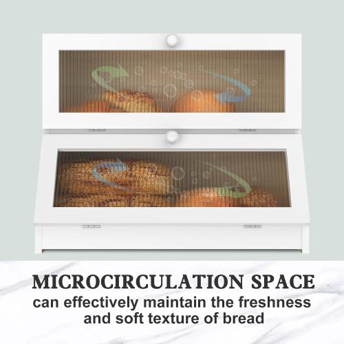 LOHASOK Bread Box for Kitchen Countertop,White | 2-layer, Bamboo, Large, Farmhouse Bread Container Holder Storage, Acrylic translucent window