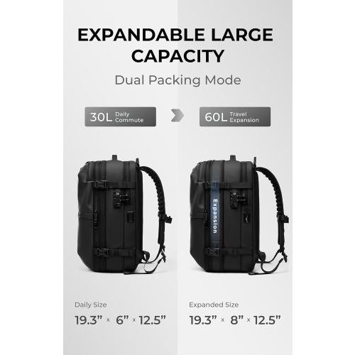 AirVault Vacuum Seal Travel Backpack 60L - Expandable Air Compression Vacuum System, Water-Resistant, Carry-On with TSA Lock Fits 19 Laptop (Black)