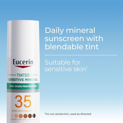 1.7oz Eucerin Sun Tinted Sensitive Mineral Face Sunscreen Lotion SPF 35, Non-Comedogenic Mineral Sunscreen with Gentle Zinc Oxide Protection for Sensitive Skin, 1.7 Fl Oz Bottle