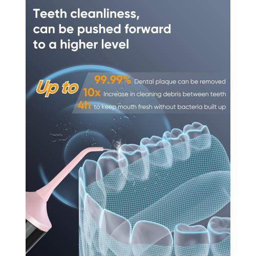 Color Pink MySmile LP221 UVC Sterilizable Cordless Water Flossers for Teeth 335ML Portable OLED Display Dental Flosser with 4 Modes 8 Jet Tips and a Storage Pouch for Home and Travel (Juicy Pink)