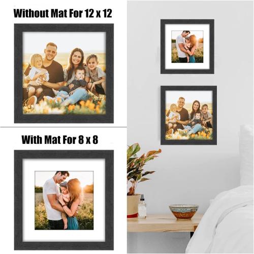 12x12 Picture Frame Rustic Black Wood Set of 6,Display Square Pictures 8x8 with Mat or 12x12 Without Mat,Multi Photo Frames Collage for Wall - Gallery Wall Frame Set