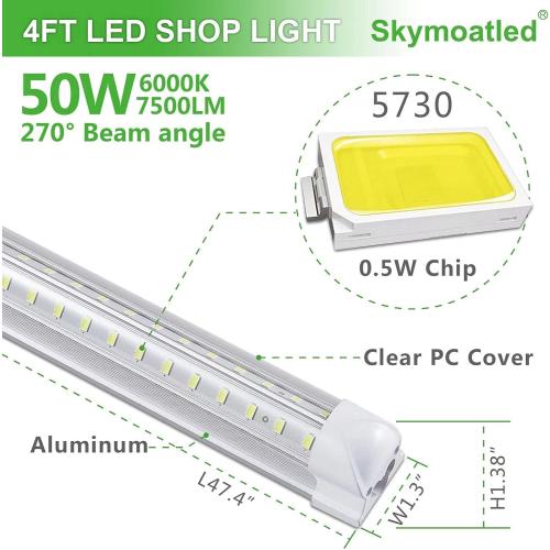8Pack 4FT LED Shop Light Garage Lights,50W 6000K 7500LM White Light,Hanging/Surface Mount,T8 4FT Tube Lamp for Warehouse Workshop Basement,Linkable LED Shop Lights,Plug and Play