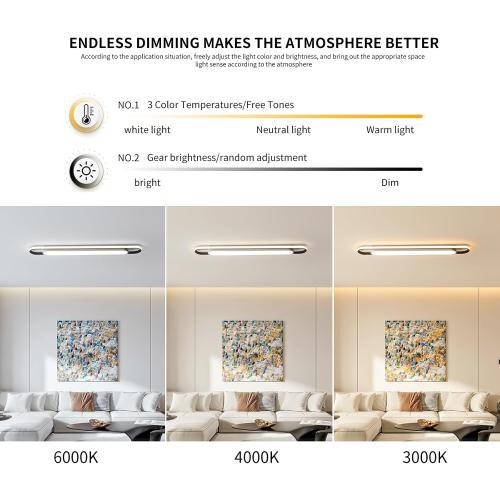 4Ft Modern Smart LED Linear Ceiling Lights Dimmable LED Ceiling Lamp with Remote Control,65W Metal/Acrylic Flush Mount Ceiling Lighting Fixtures for Kitchen Living Room Kitchen Dining Room (48)