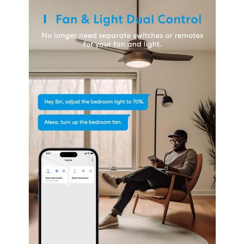 meross Smart Ceiling Fan Control & Dimmer Light Switch Works with HomeKit