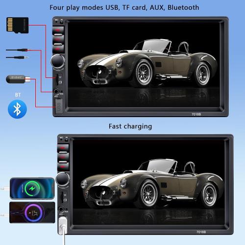 Double Din Car Stereo,7 Inch Car Radio with HD Touch Screen Bluetooth Car Stereo,Bluetooth Hands-Free Calling,Mirror Link,AUX/EQ/SWC