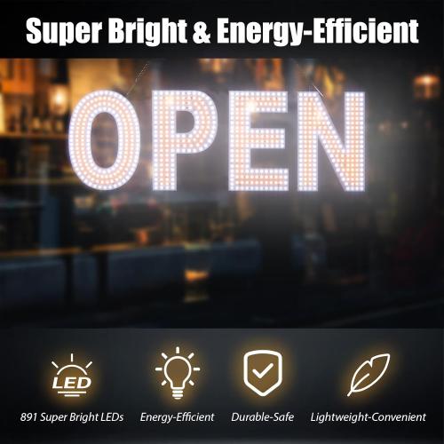 Open Sign for Business, 30x10 Dimmable Large LED Open Signs with Hanging Installation for Cafes Store Restaurant Office Bar Pubs Hotel Salon (Warm White)