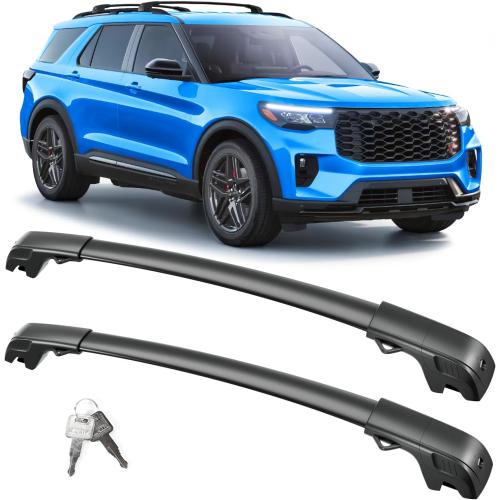 FengYu 300lb Roof Rack Cross Bars Compatible with Ford Explorer 2020 2021 2022 2023 2024 2025 2026, Lockable Heavy Duty Aluminum Roof Rails Crossbars Cargo Bars Canoe Rooftop Black Carrier Luggage