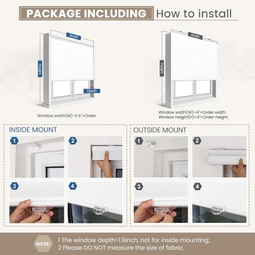 Color Grey Grandekor Cellular Shades Cordless, Honeycomb Blinds Blackout Thermal Insulated, Pull Down Window Shade for Bedroom, Easy Lift & Lower Room Darkening Blinds, White-White