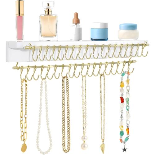 Necklace Holder Wall Mounted Necklace Organizer with 36 Hooks, Hanging Jewelry Organizer for Bracelets, Rings and Necklaces Display Storage for Girls and Women