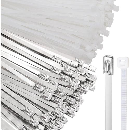 weideer 100pcs 11.8 inch Metal Zip Ties, 12inch Nylon Cable Wire Ties, 304 Stainless Steel Heavy Duty Self-locking Cable Tie for Outdoor Fence,Pipes,Vehicles,Exhaust Wrap