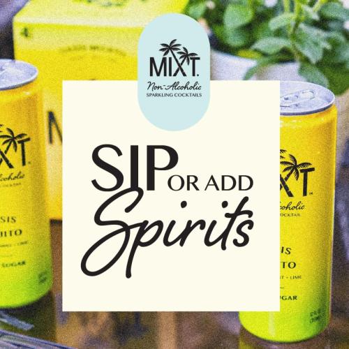 MIXT Premium Sparkling Non-Alcoholic Sparkling Cocktail - Oasis Mojito – Zero Sugar, Ready to Drink, Adaptogens, Nootropics, 2g of carbs or less, Low Calorie, 12oz Cans (Pack of 4)