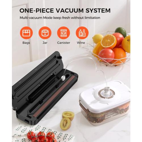 Vacuum Sealer Machine 75KPa Food with 6-in-1 Dry/Moist Modes & Digital Timer, Compact Lightweight Design, Built-in Cutter   10 Bags (Black Silver)