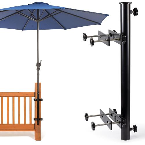 Heavy Duty 304 Stainless Steel Patio Umbrella Holder,for Outdoor Fixed Deck Railing (Fit Max OD 1.9 Inch) Sun Umbrella Base and Bracket(Post, Black)